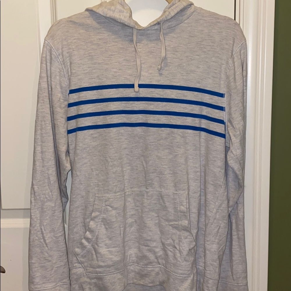 Soft & Casual White Hoodie with Blue Stripe